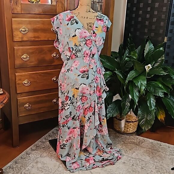 Eliza J Floral Faux Wrap Dress in Pastel Colors size 14 - Picture 5 of 13